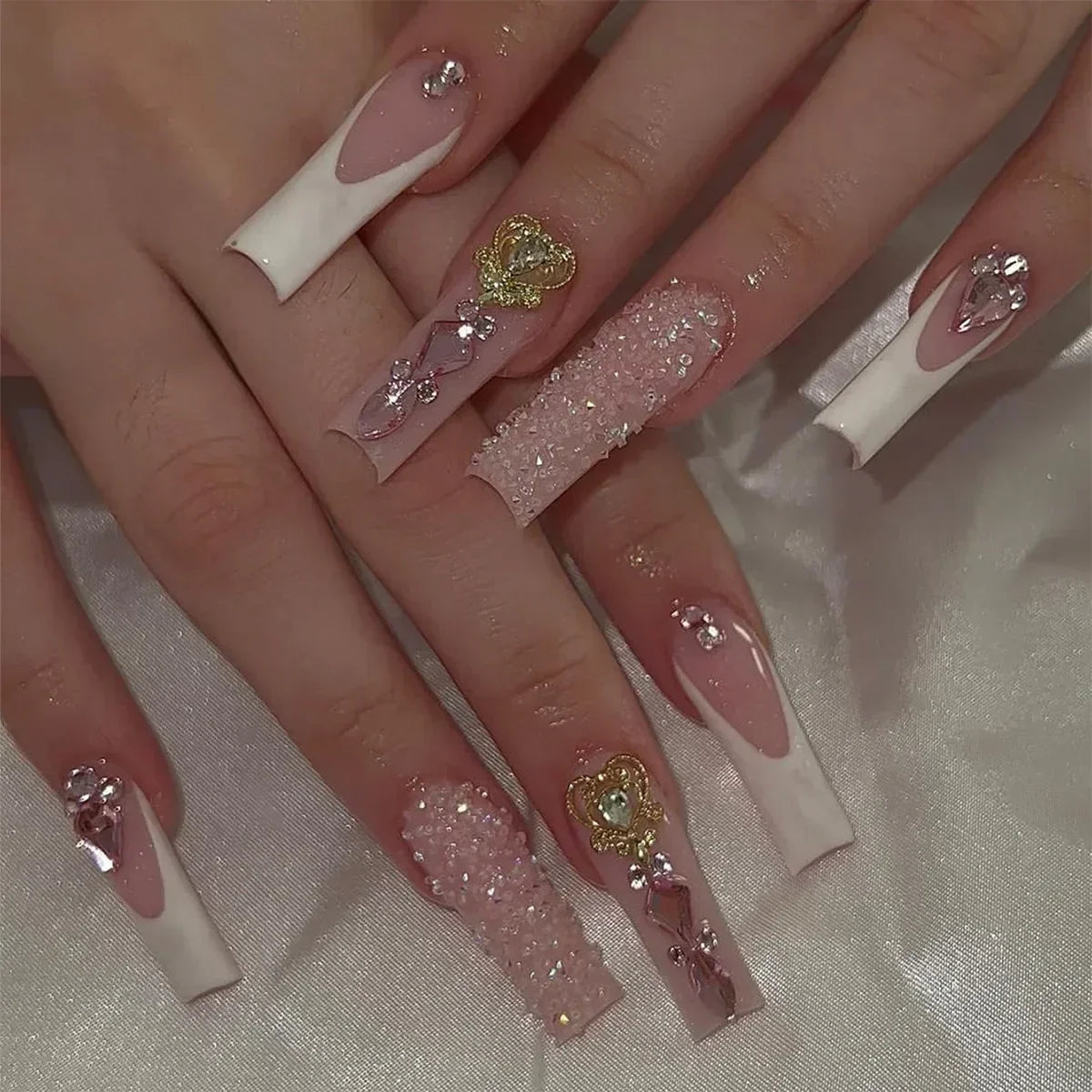  24Pcs Pink Bow Design False Nails Long Ballet Press on Nails with Pearl Wearable Coffin Fake Nails French Square Finger Nail -  - DYAVOR® 