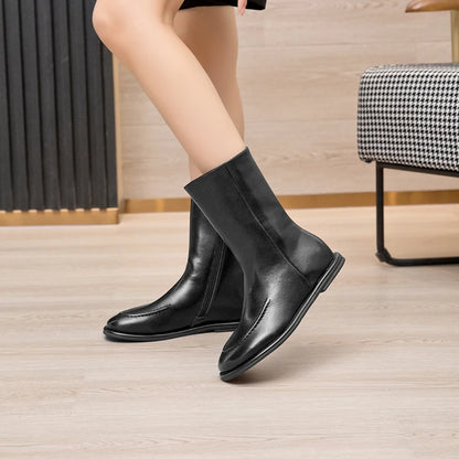 Genuine Leather Ankle Boots Women Winter Flat Short Knight Shoes