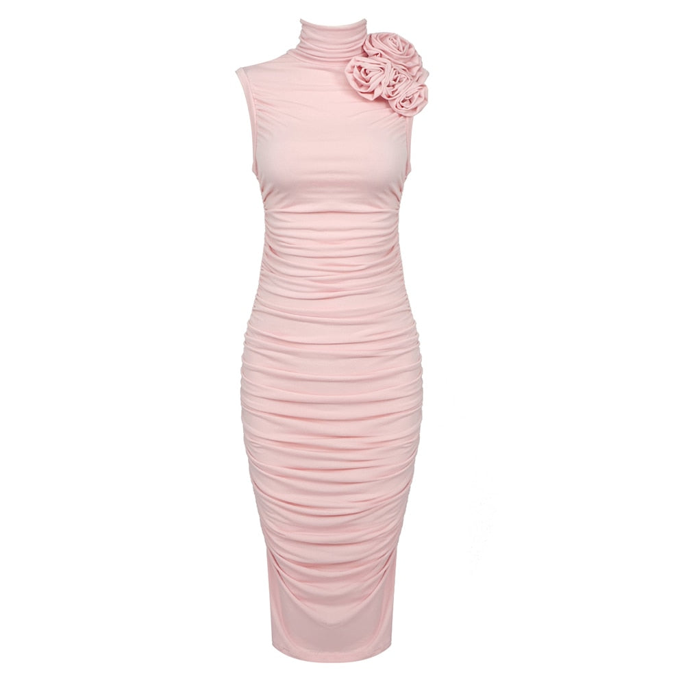  Draped Pink Midi Dress -  - DYAVOR® 