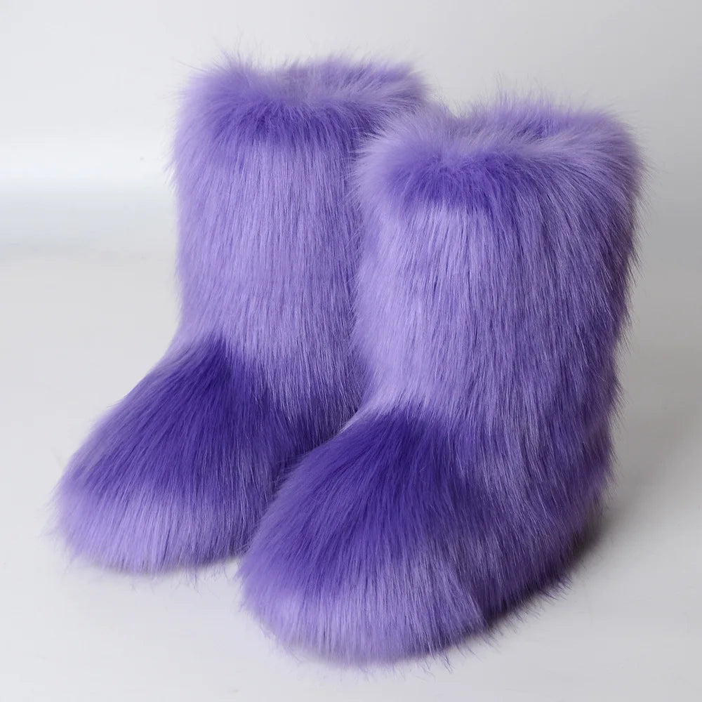 Faux Fur Boots Fluffy Plush Women Winter 2025