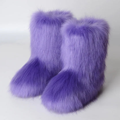 Faux Fur Boots Fluffy Plush Women Winter 2025
