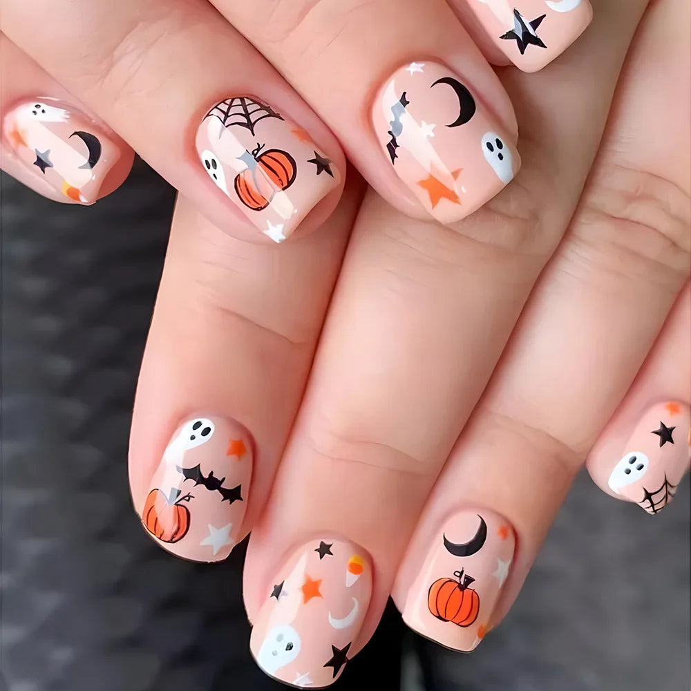  Red Spider Printed False Nail Halloween Nail Art Decor Press on Nails for Girl Gifts Short Round Cool y2k Style Fake Nail Tips -  - DYAVOR® 