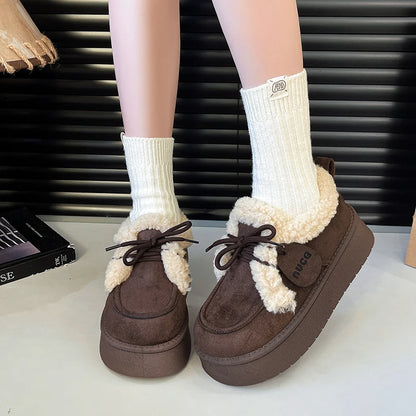 Suede Women Fur Snow Boots Winter Warm Loafers Short Plush Cotton Platform Comfort Women