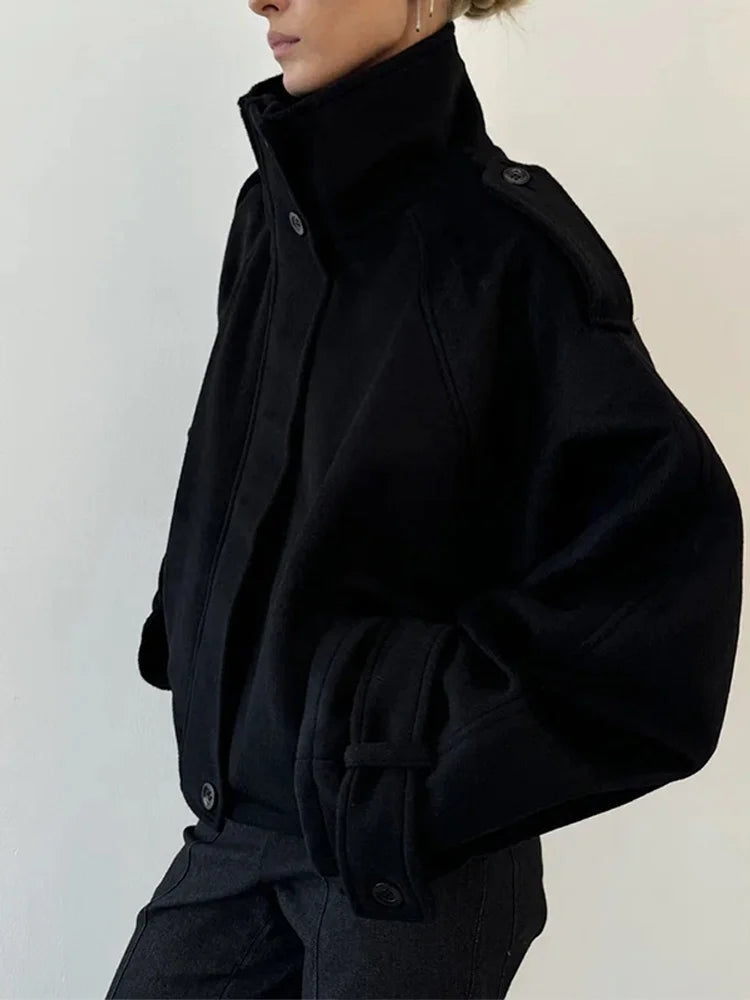 Casual Loose Jacket For Women – Single-Breasted Stand Collar 2025