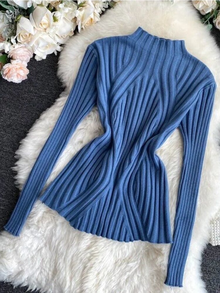 Semi-turtleneck Knitted Bottoming Shirt Long Sleeve Shirt Autumn Winter New Tight Pit Sweater Pullover for Women Sweater Women