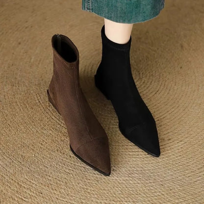Plus-Size Pointed Toe Boots Women Winter Low Heel Short