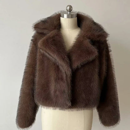 Luxury Autumn Winter Fur Coat Short Fluffy Fox Fur Jacket Cropped Women