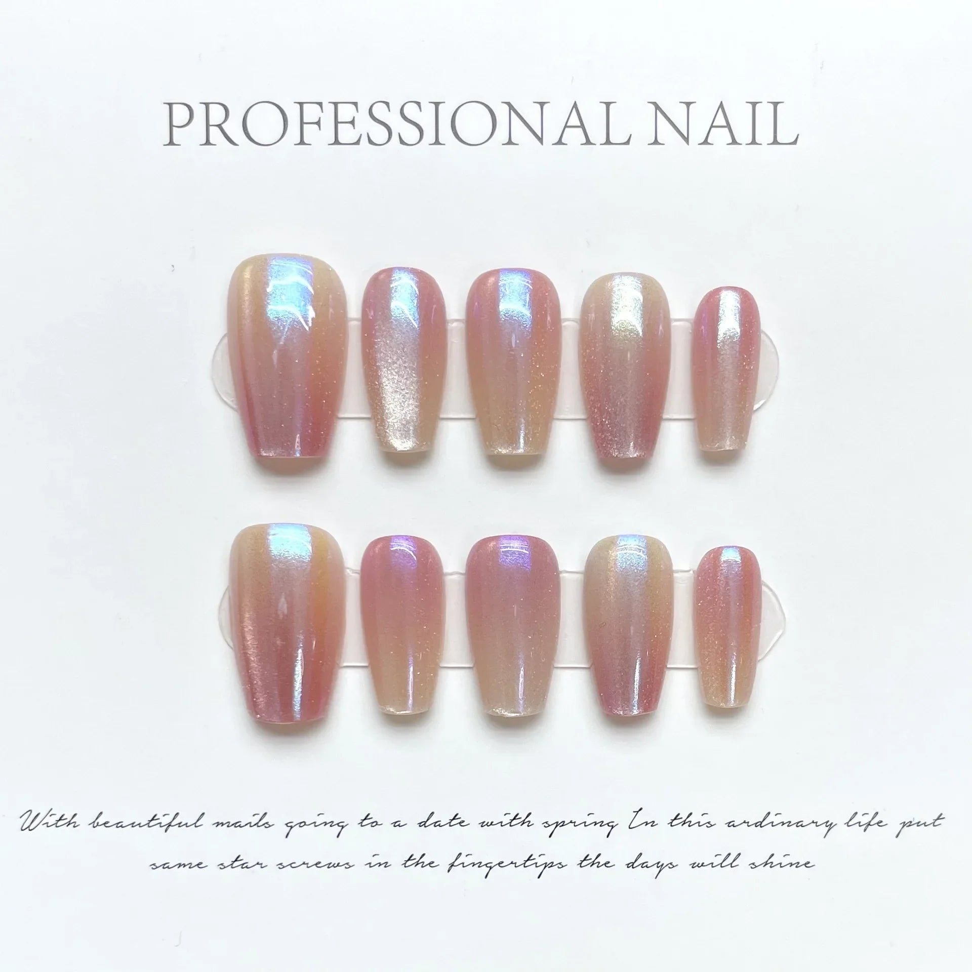  10Pcs Glitter French Handmade Fake Nails Long Ballet Nail Tips Pink Finished Press on Nails Coffin Reusable False Nails Wearable -  - DYAVOR® 