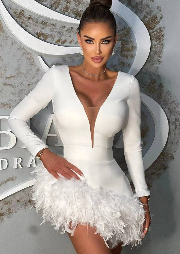  Feathers White Mini Dress -  - DYAVOR® 