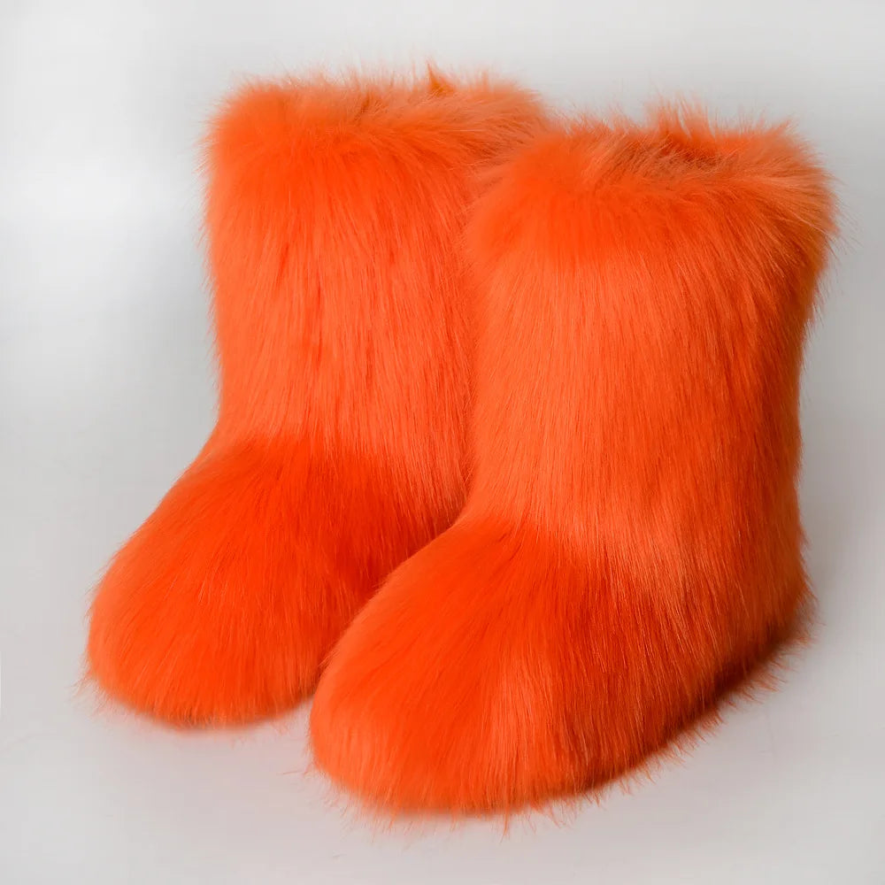 Faux Fur Boots Fluffy Plush Women Winter 2025