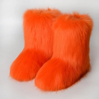 Faux Fur Boots Fluffy Plush Women Winter 2025