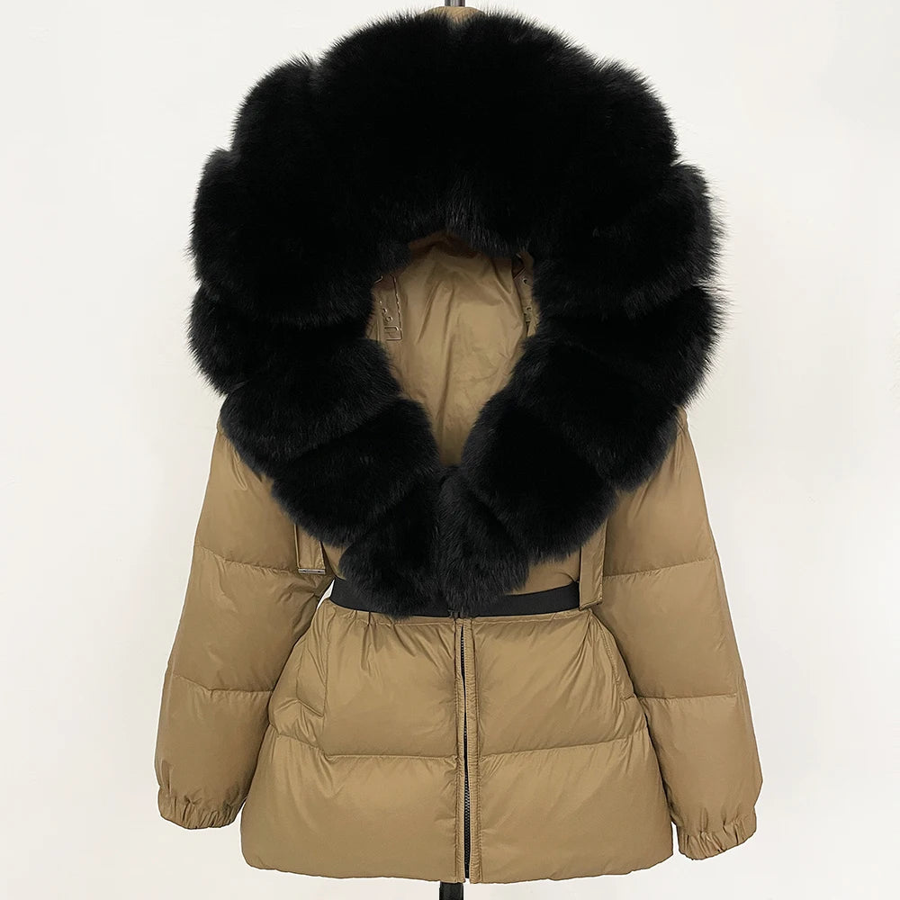 Luxury Down Puffer Jacket with Real Fox Fur Hood – Thick Waterproof Winter Parka for Women