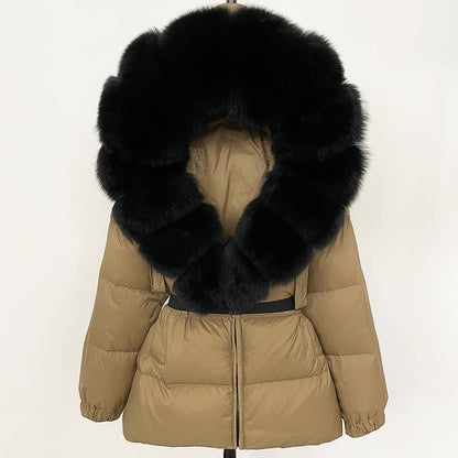 Luxury Down Puffer Jacket with Real Fox Fur Hood – Thick Waterproof Winter Parka for Women
