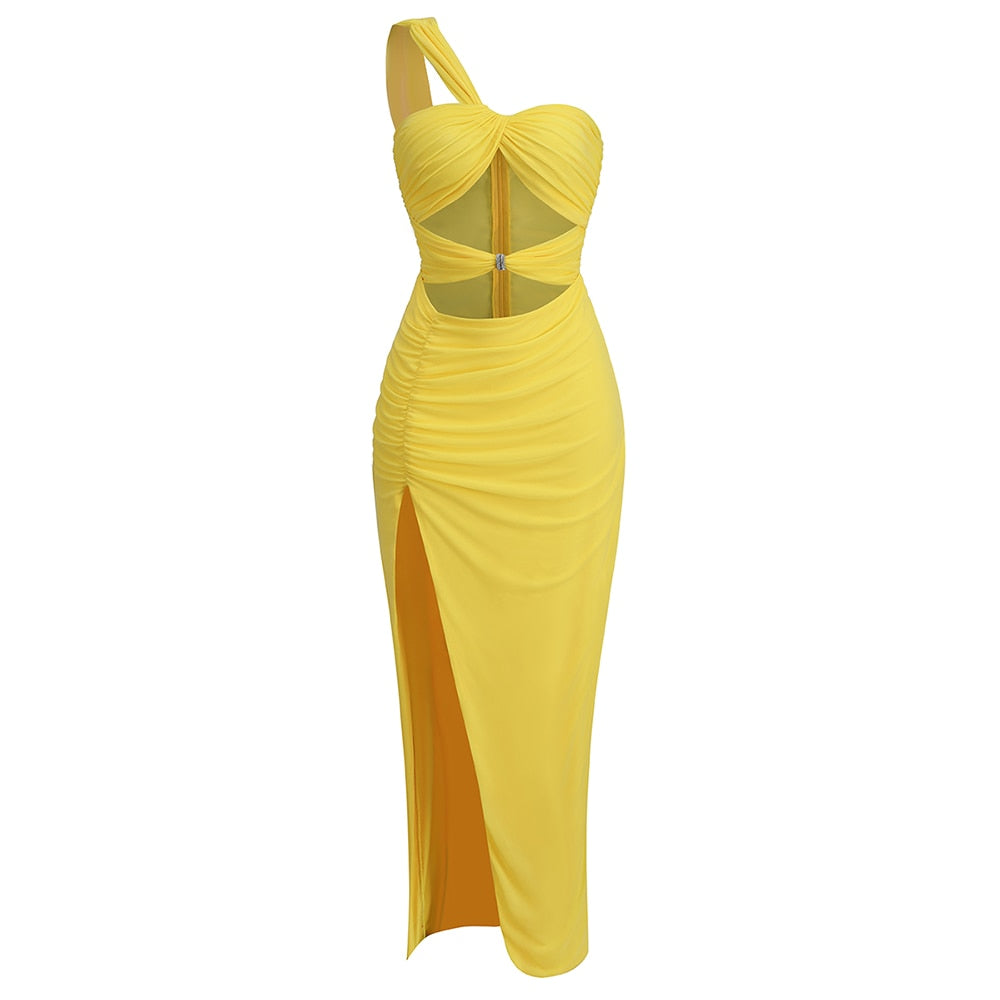 Yellow One-Shoulder Maxi Dress with Cutouts