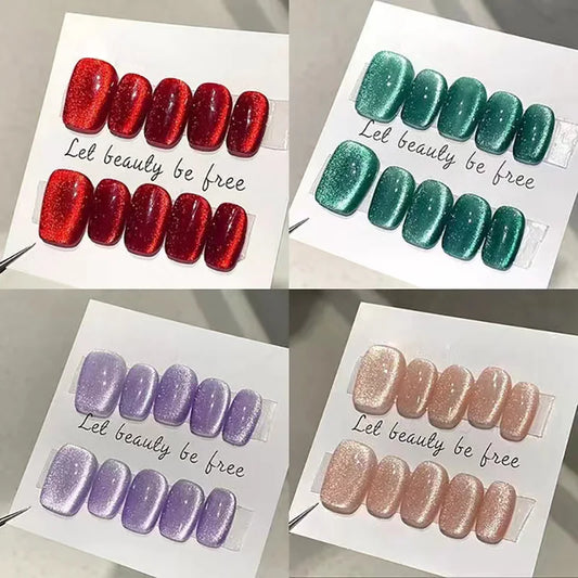  10 pcs Handmade  Fake Nail  Detachable Short Style Cat Eyes False Nails Tips Reusable Press On Nails Coffin Manicure Art -  - DYAVOR® 