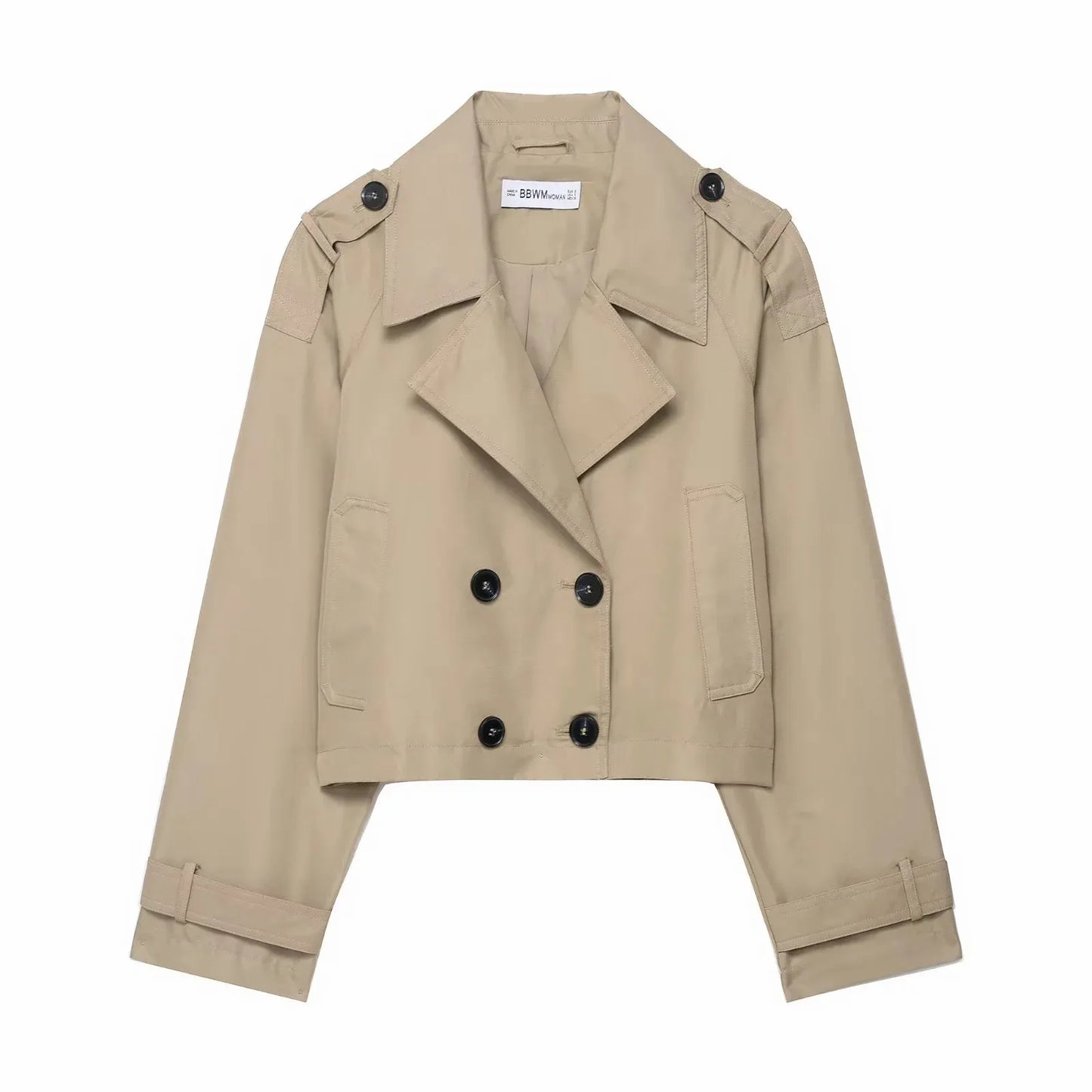 Short Double-Breasted Lapel Trench Coat – Autumn Winter Office Lady Fashion Jacket Women
