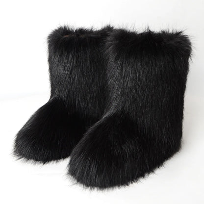 Faux Fur Boots Fluffy Plush Women Winter 2025