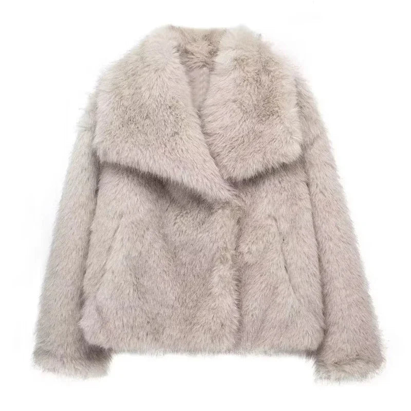 Plush Faux Fur Fluffy Coat Cozy Autumn Winter Jacket Women