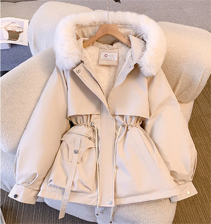 Korean Hooded Padded Coat – Warm Drawstring Zip-Up Winter Parka
