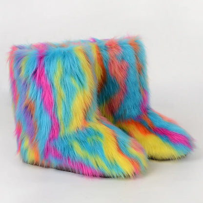 Faux Fur Boots Fluffy Plush Women Winter 2025