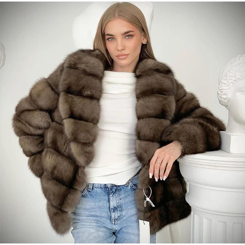 Fluffy Patchwork Faux Fur Coat For Women – Loose Winter Streetwear
