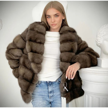 Fluffy Patchwork Faux Fur Coat For Women – Loose Winter Streetwear