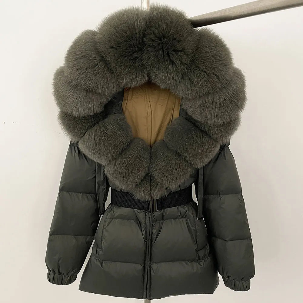Luxury Down Puffer Jacket with Real Fox Fur Hood – Thick Waterproof Winter Parka for Women