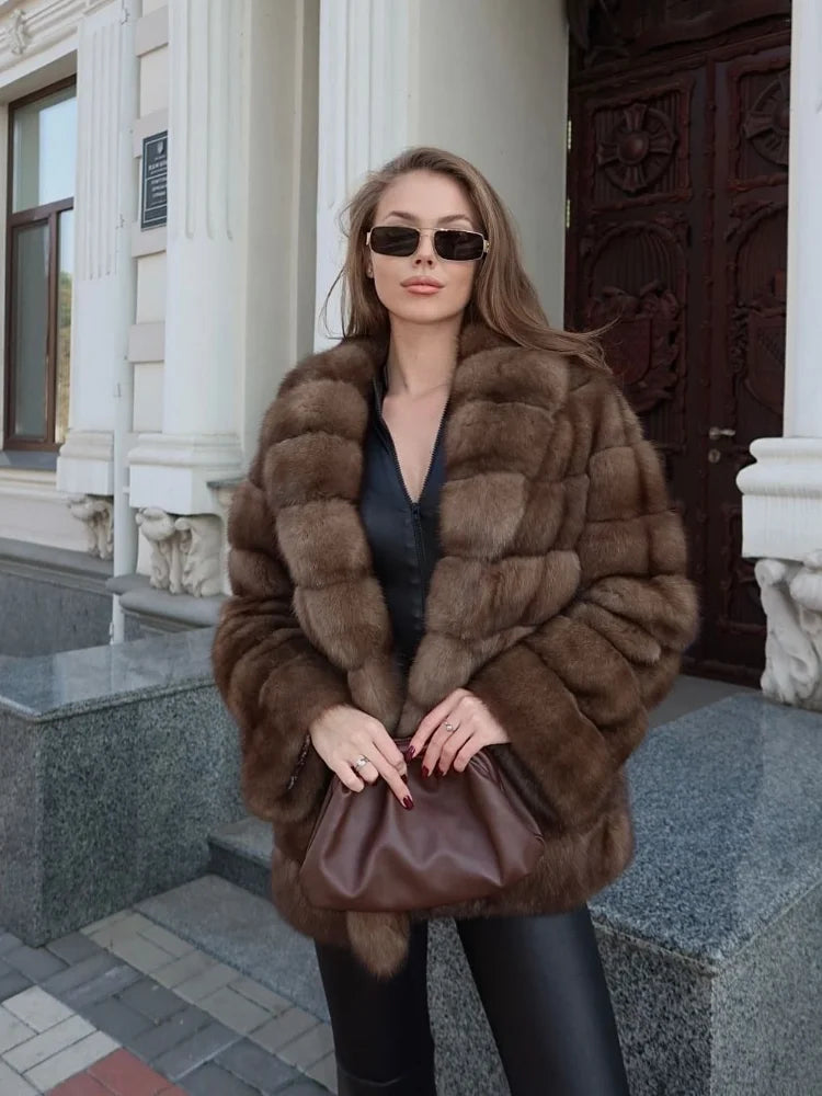 Fluffy Patchwork Faux Fur Coat For Women – Loose Winter Streetwear