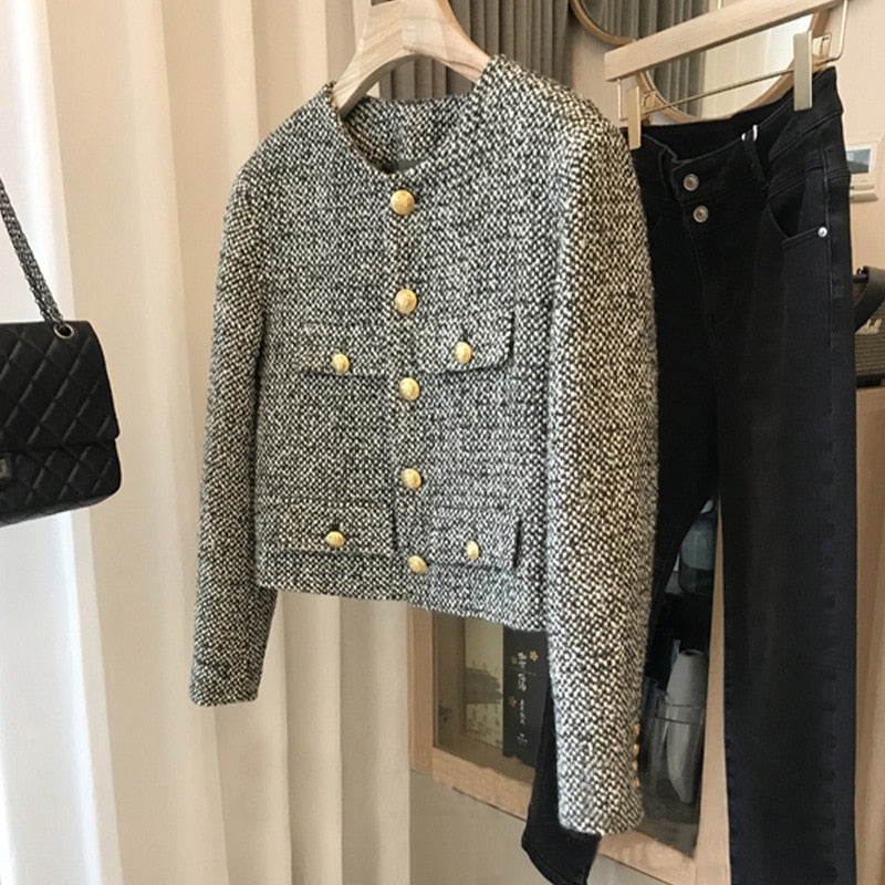 High quality small fragrant wind coat female 2022 spring and autumn new women's retro city tweed short