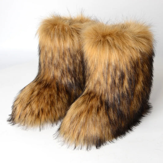 Faux Fur Boots Fluffy Plush Women Winter 2025