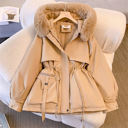 Korean Hooded Padded Coat – Warm Drawstring Zip-Up Winter Parka