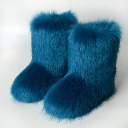 Faux Fur Boots Fluffy Plush Women Winter 2025