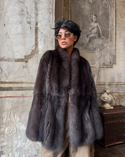 Medium Fur Coat For Women – Elegant Lapel Overcoat Multicolor 2025