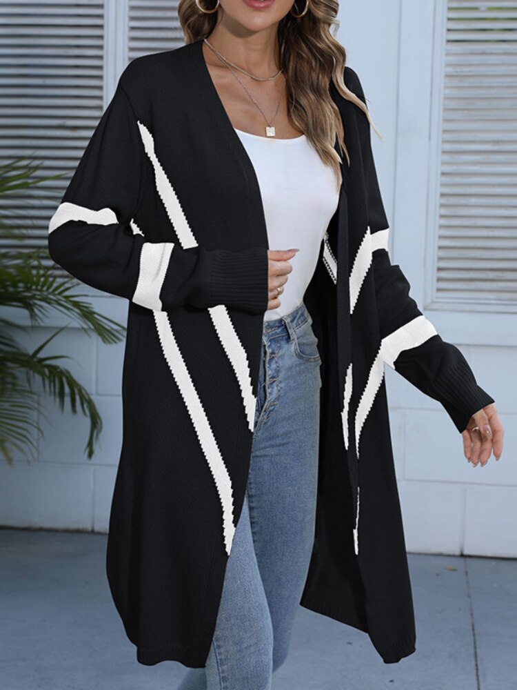  New Autumn Winter 2022 Geometric Knitted Cardigan Fashion Korean Version of Street Dress Women Loose Sweater Long Sleeve Jacke -  - DYAVOR® 