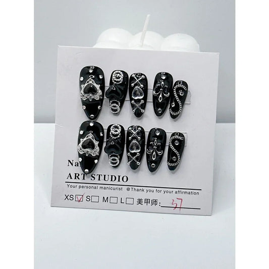  Handmade Wear Nail Dark Mine Series Dark Spicy Girl Style Nail Patch Black Nail Art Finished Fake Nails -  - DYAVOR® 