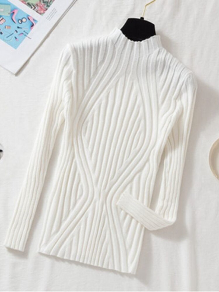 Semi-turtleneck Knitted Bottoming Shirt Long Sleeve Shirt Autumn Winter New Tight Pit Sweater Pullover for Women Sweater Women