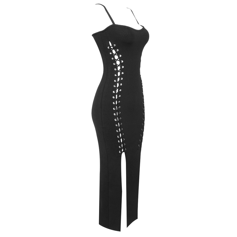  Lacing Black Midi Dress -  - DYAVOR® 