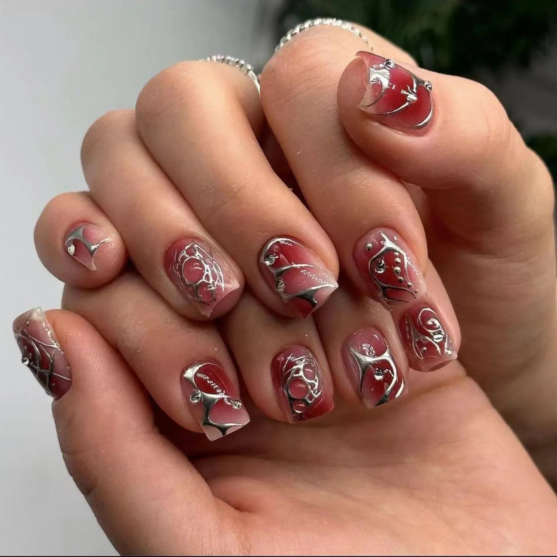  Red Spider Printed False Nail Halloween Nail Art Decor Press on Nails for Girl Gifts Short Round Cool y2k Style Fake Nail Tips -  - DYAVOR® 