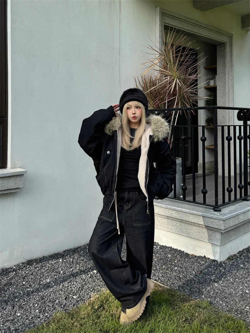 Fur Collar Hooded Parka For Women – Thick Padded Winter Jacket