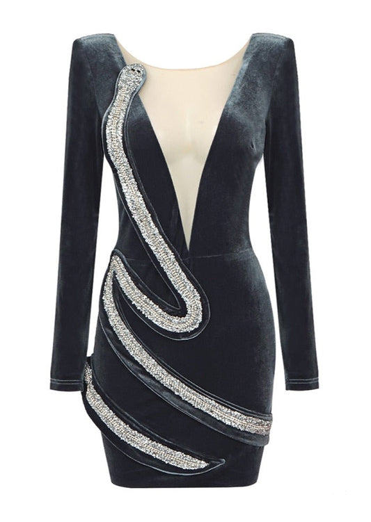  Gray Velvet Mini Bodycon Dress -  - DYAVOR® 
