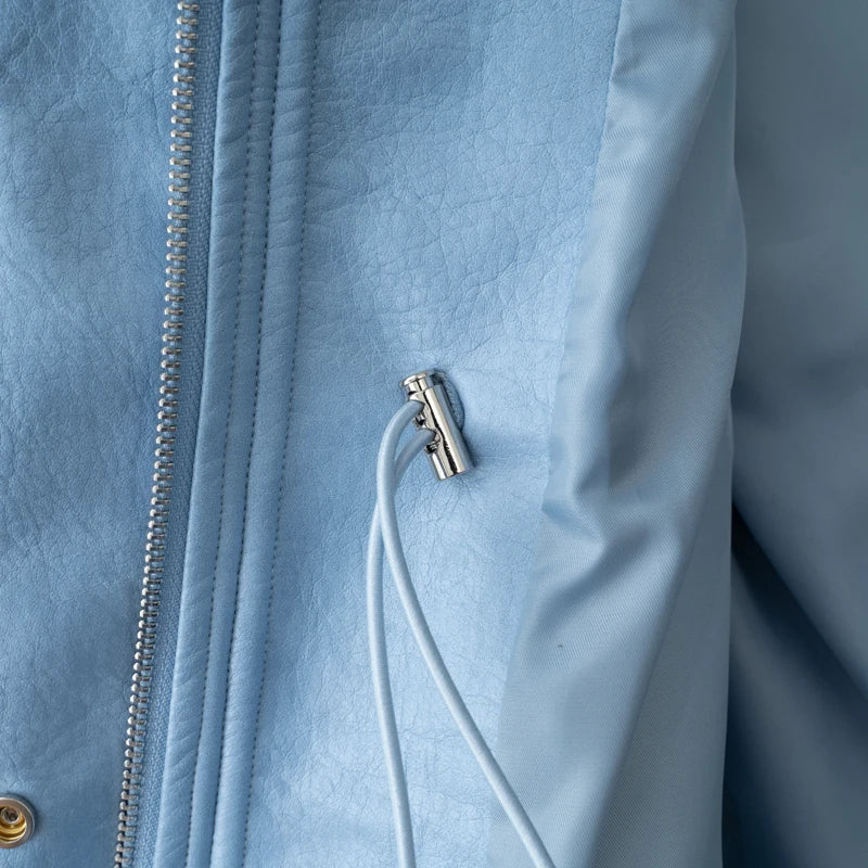 Fall Fashion Faux Leather Jacket with Adjustable Elastic Waist – Trendy Autumn Outerwear Women