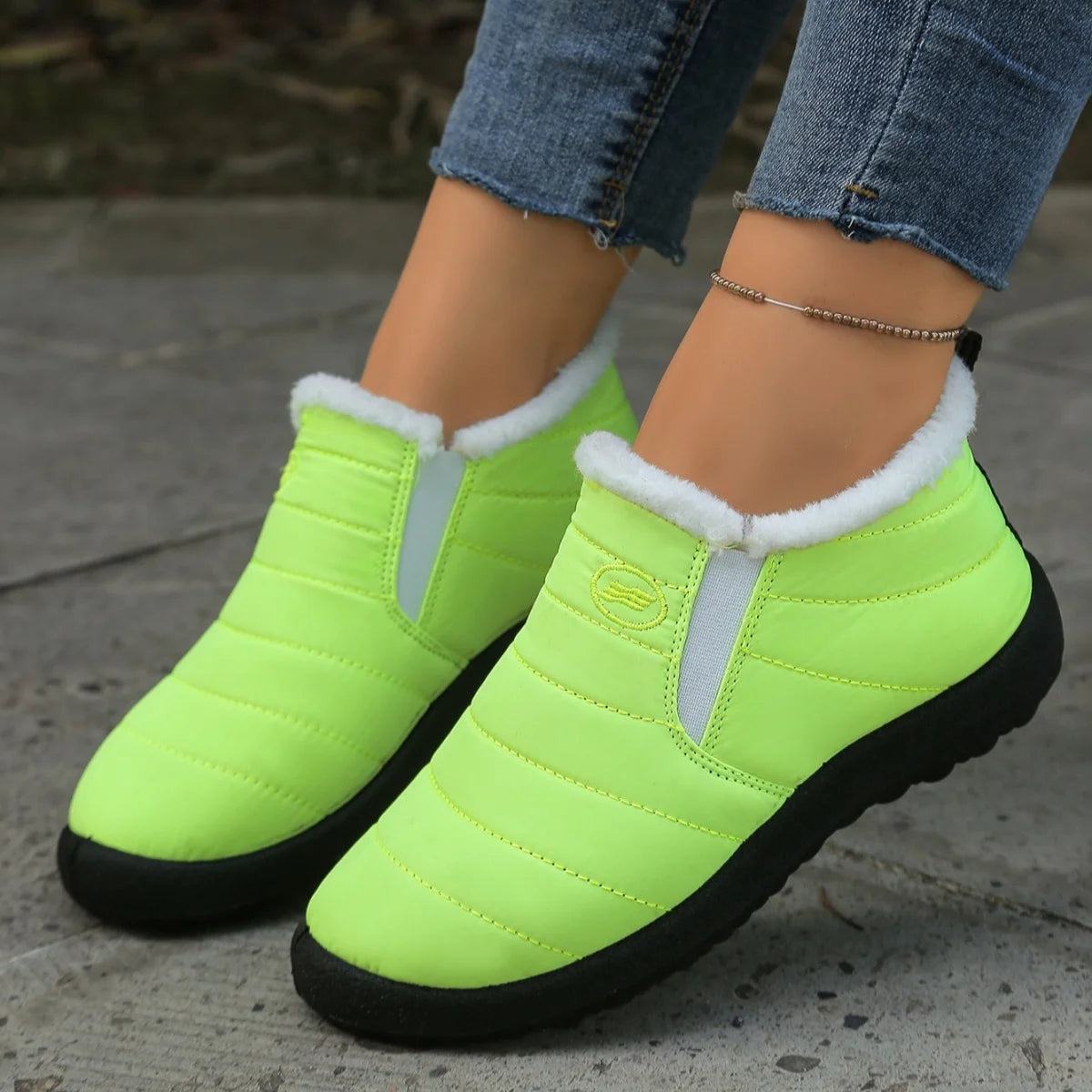 Fur Lined Ankle Boots Women Winter Warm Waterproof Slip-On Short Shoes