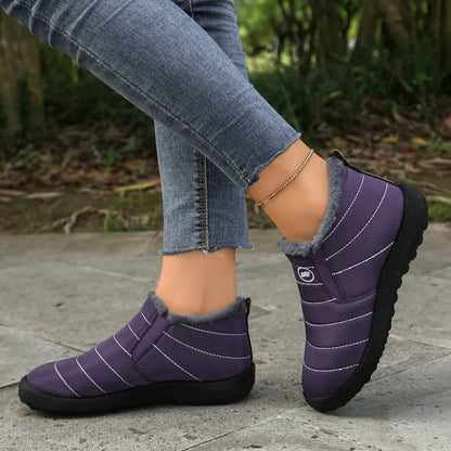 Fur Lined Ankle Boots Women Winter Warm Waterproof Slip-On Short Shoes