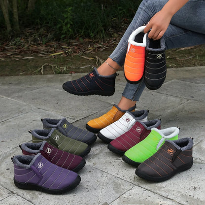 Fur Lined Ankle Boots Women Winter Warm Waterproof Slip-On Short Shoes
