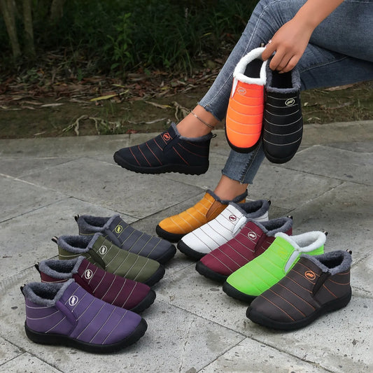 Fur Lined Ankle Boots Women Winter Warm Waterproof Slip-On Short Shoes