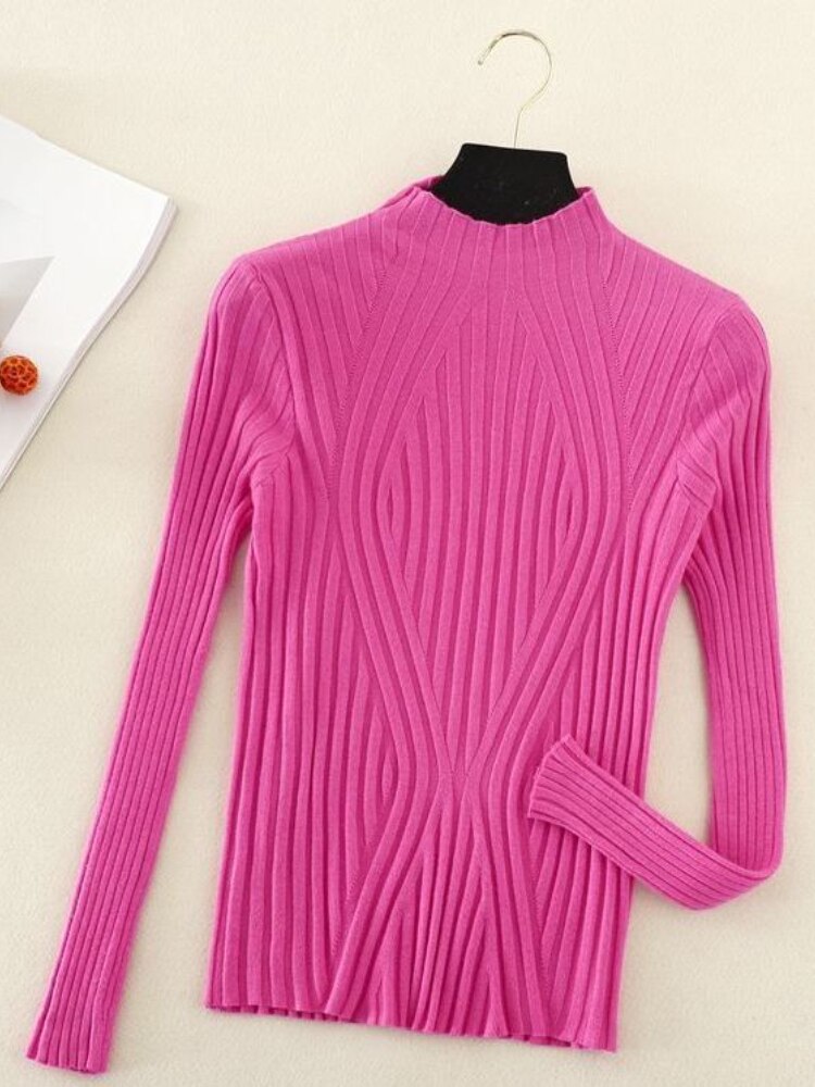 Semi-turtleneck Knitted Bottoming Shirt Long Sleeve Shirt Autumn Winter New Tight Pit Sweater Pullover for Women Sweater Women