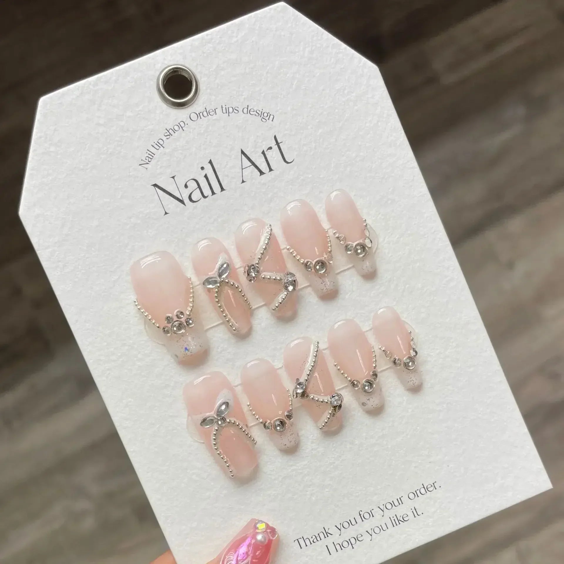  10Pcs Blue Handmade Press On Nails Ballerina French with Rhinestones Wearable False Nails Gradient Decoration Fake Nails Tips -  - DYAVOR® 