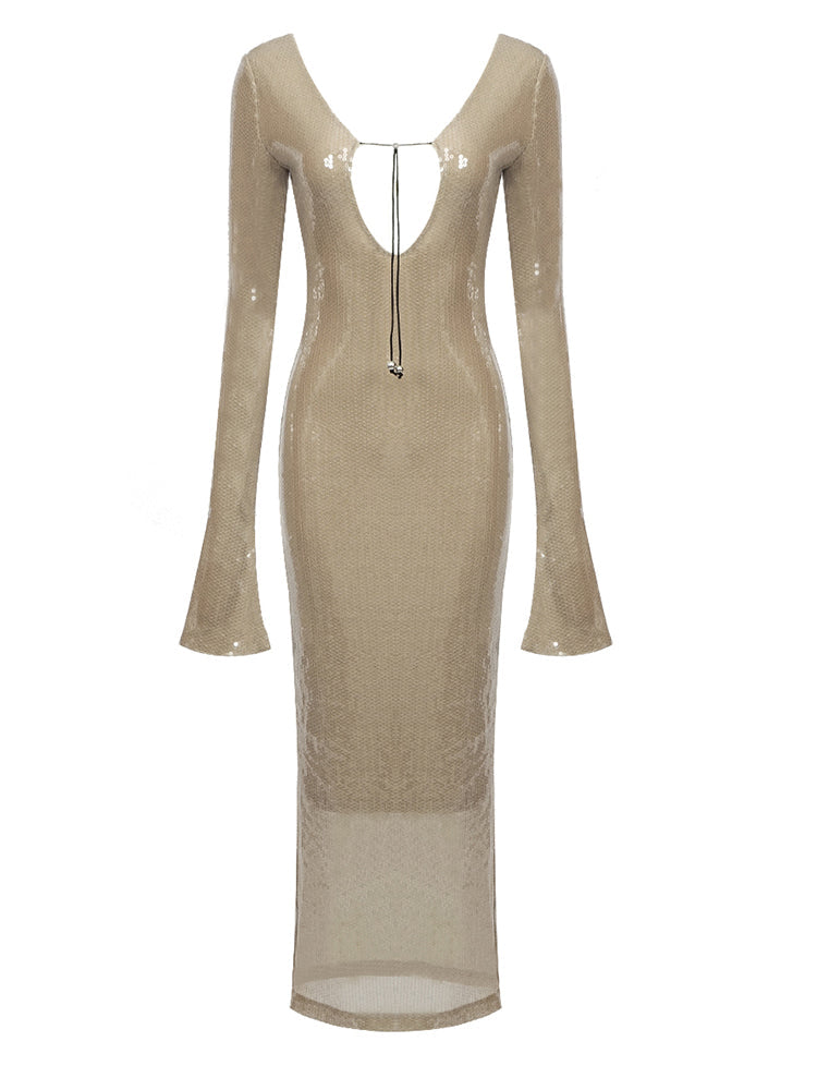  Sequined Beige Maxi Dress -  - DYAVOR® 