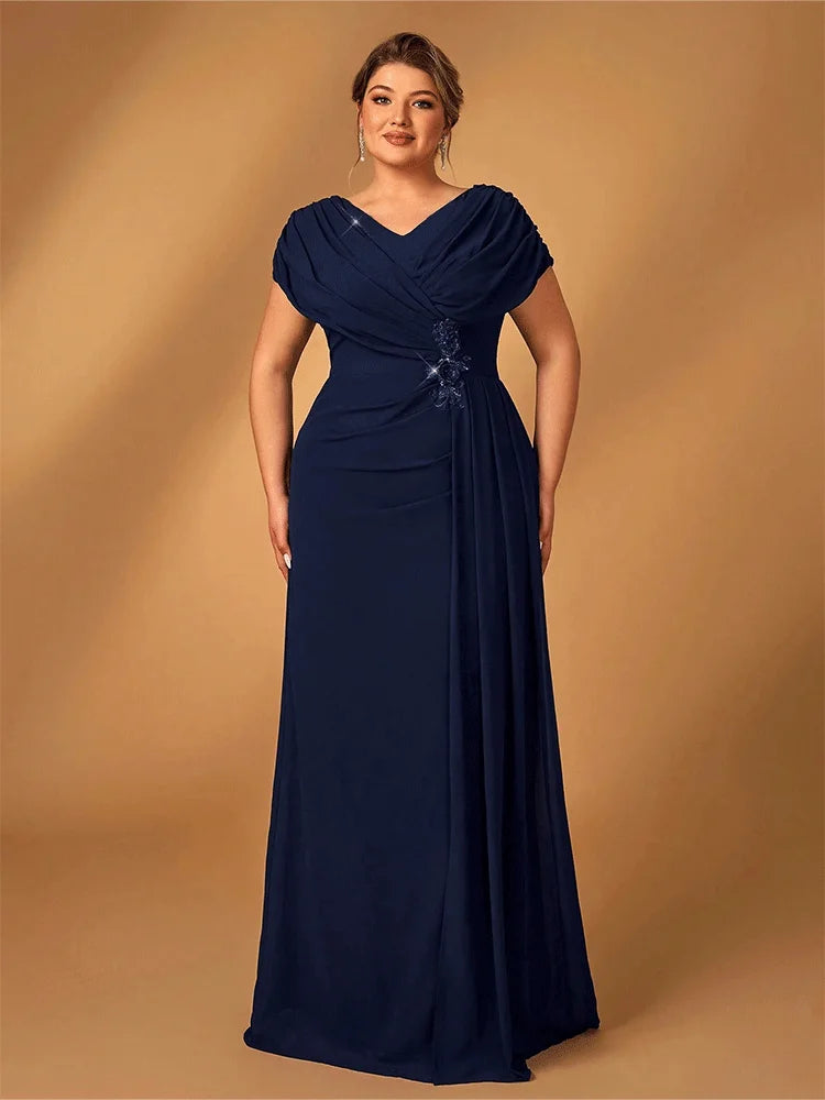 Luxury Plus Size Mother of the Bride Evening Gown – Shiny Navy Blue Chiffon Formal Dress