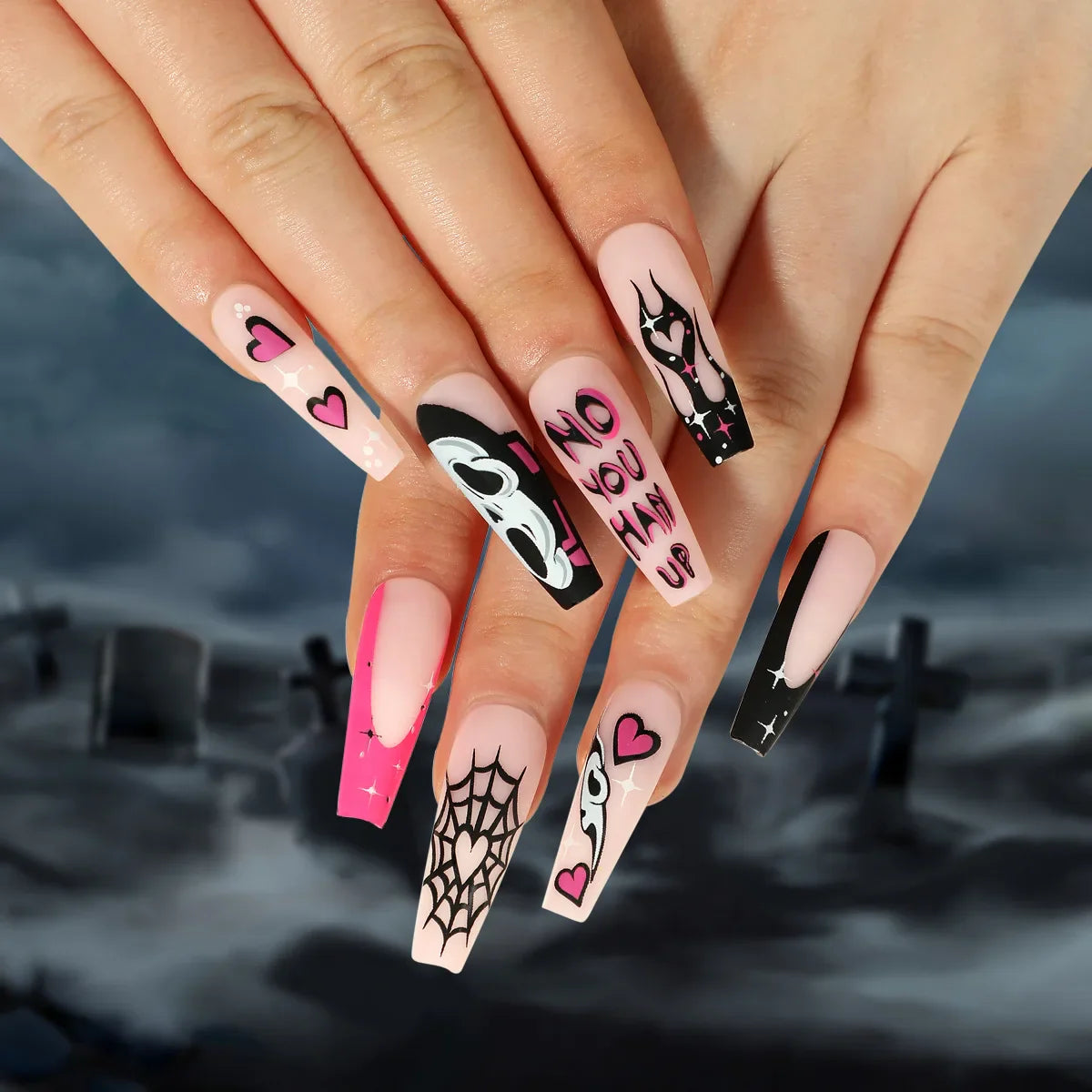 24Pcs Long Coffin False Nails Glitter Fake Nail with Rhinestones Press on Nails Full Cover Nail Tips Detachable Fake Fingernails